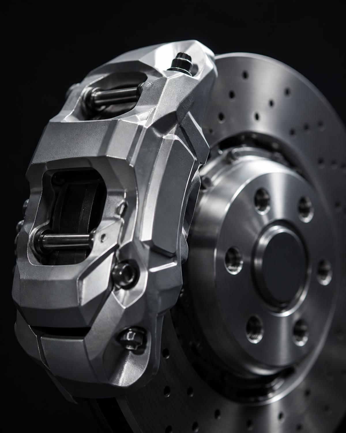 Precision automotive brake caliper and disc assembly
